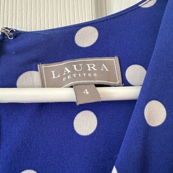 Laura Petite’s Blue Polka Dot Belted Dress - Picture 3 of 6